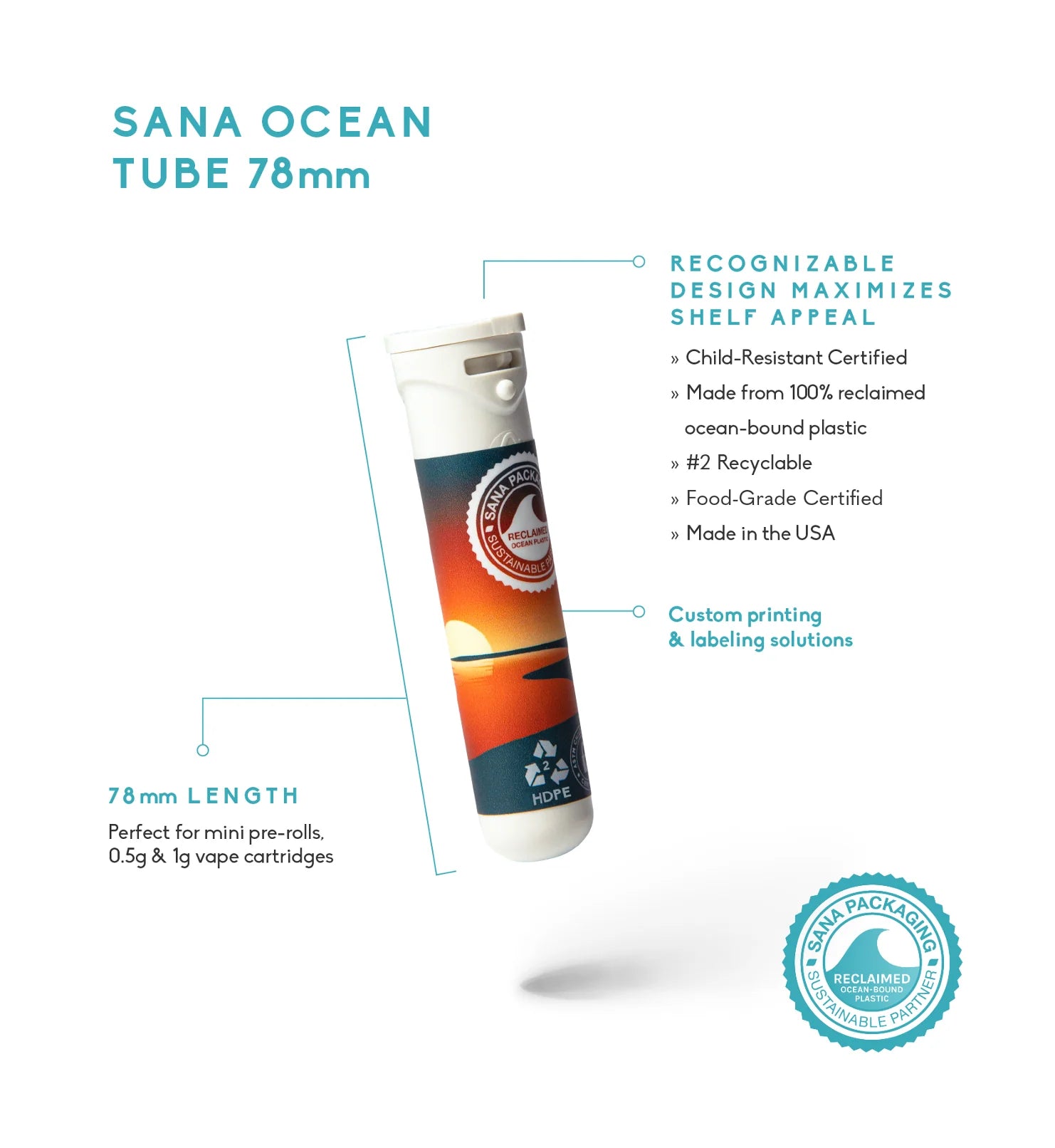 SANA 78mm Child-Resistant Preroll Tube
